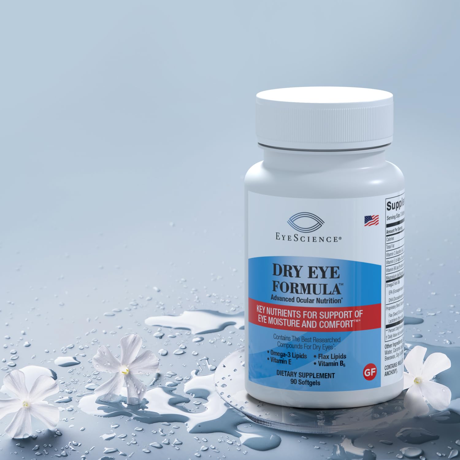 EyeScience Dry Eye Formula packaging with label showing product information