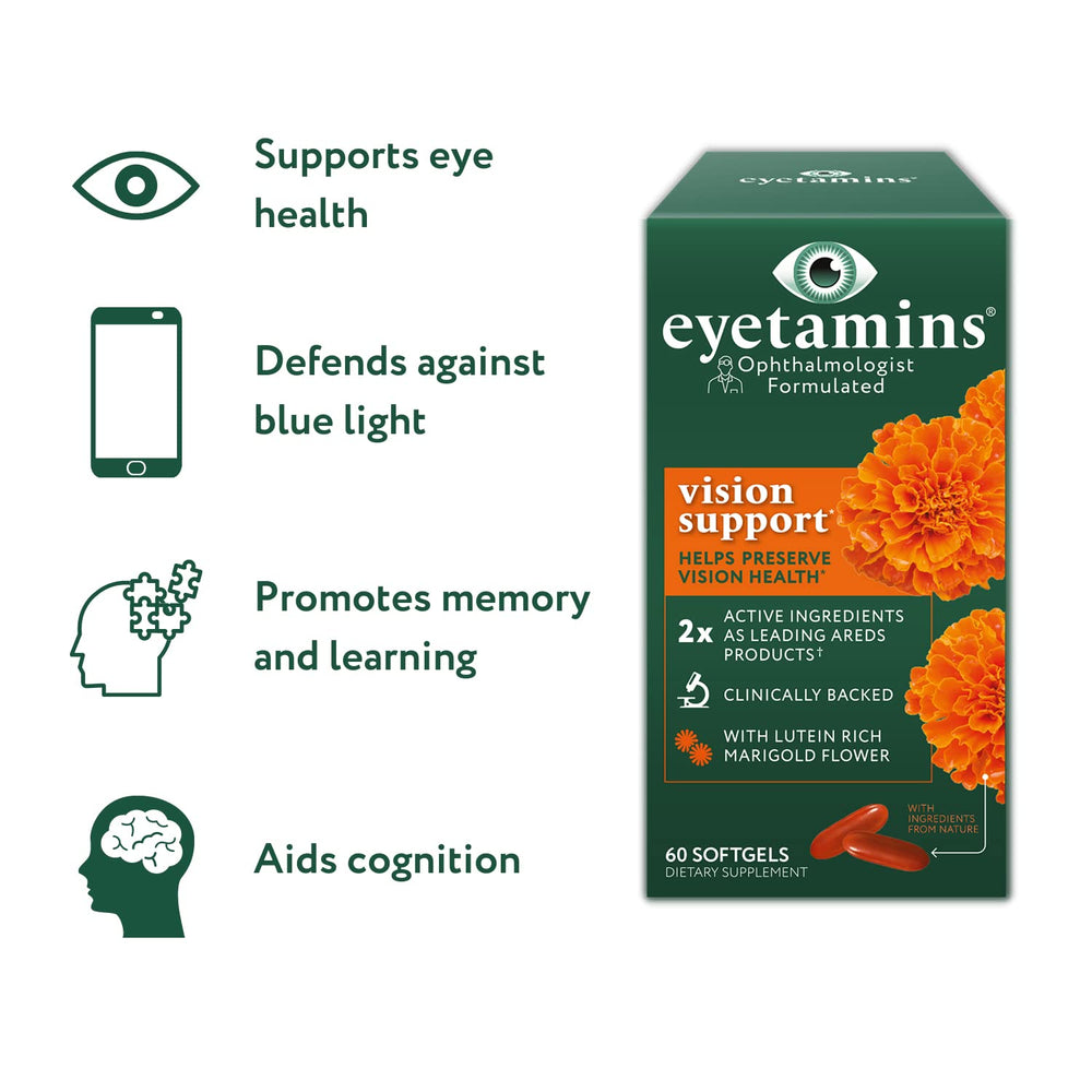 eyetamins Vision Support vegan label on packaging for clean sourcing and transparency.