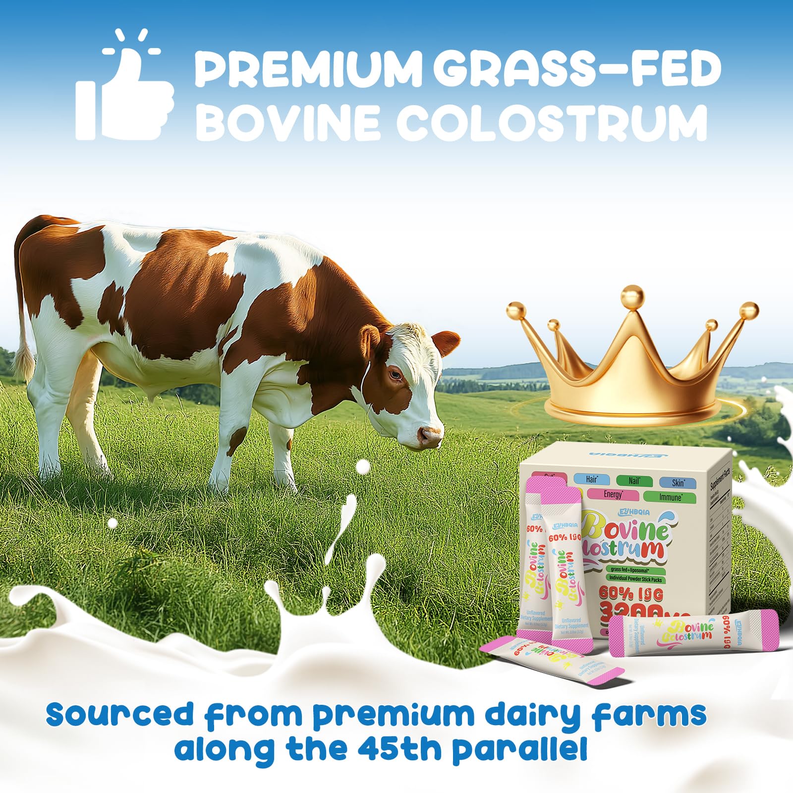 EYHBQIA colostrum powder igG-60 percent badge signals high IgG concentration