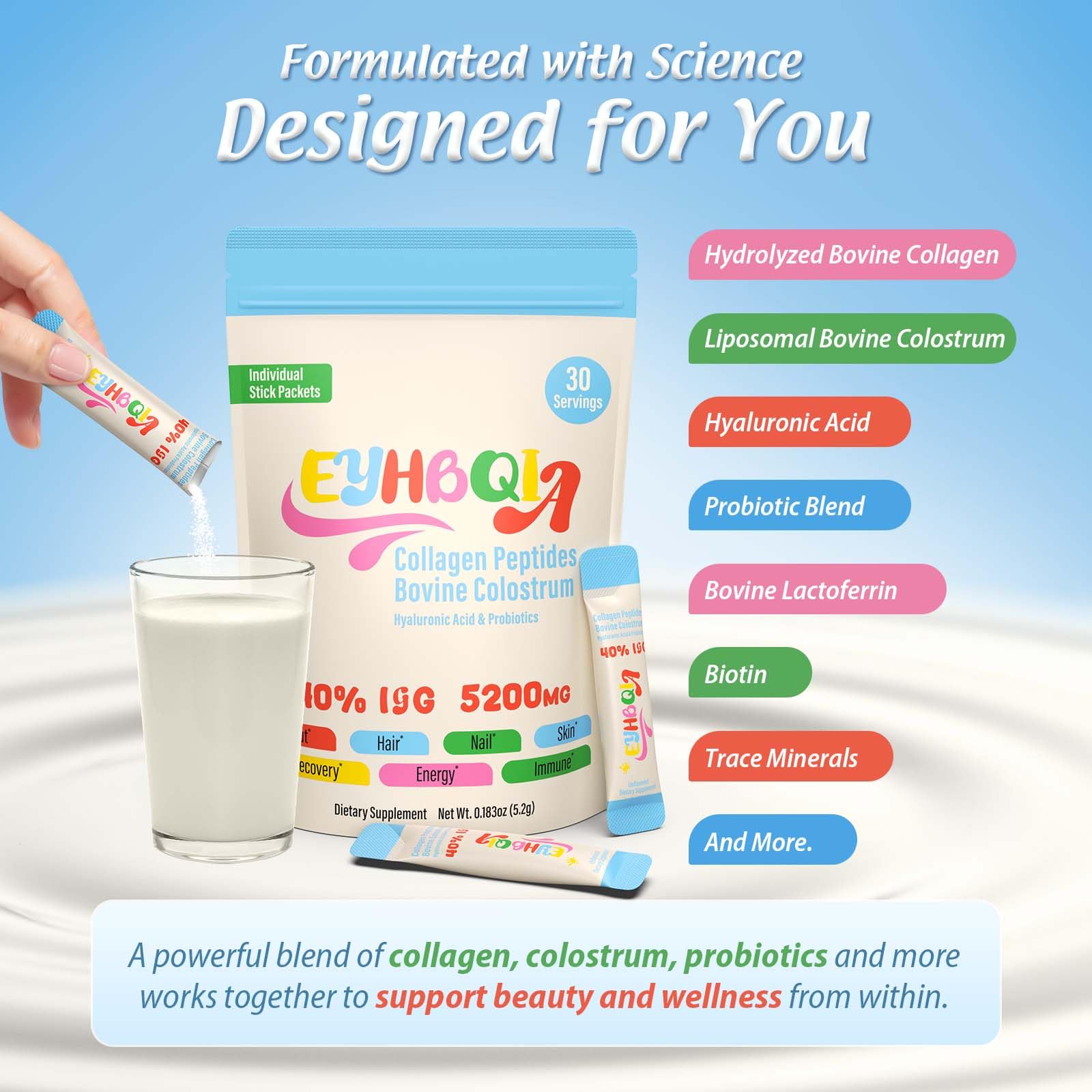 EYHBQIA probiotics with IgG blend promotes immune and digestive wellness