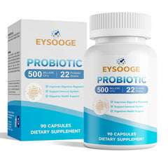 EYSOOGE probiotics bottle with 500B CFU and shelf-stable packaging for daily gut support