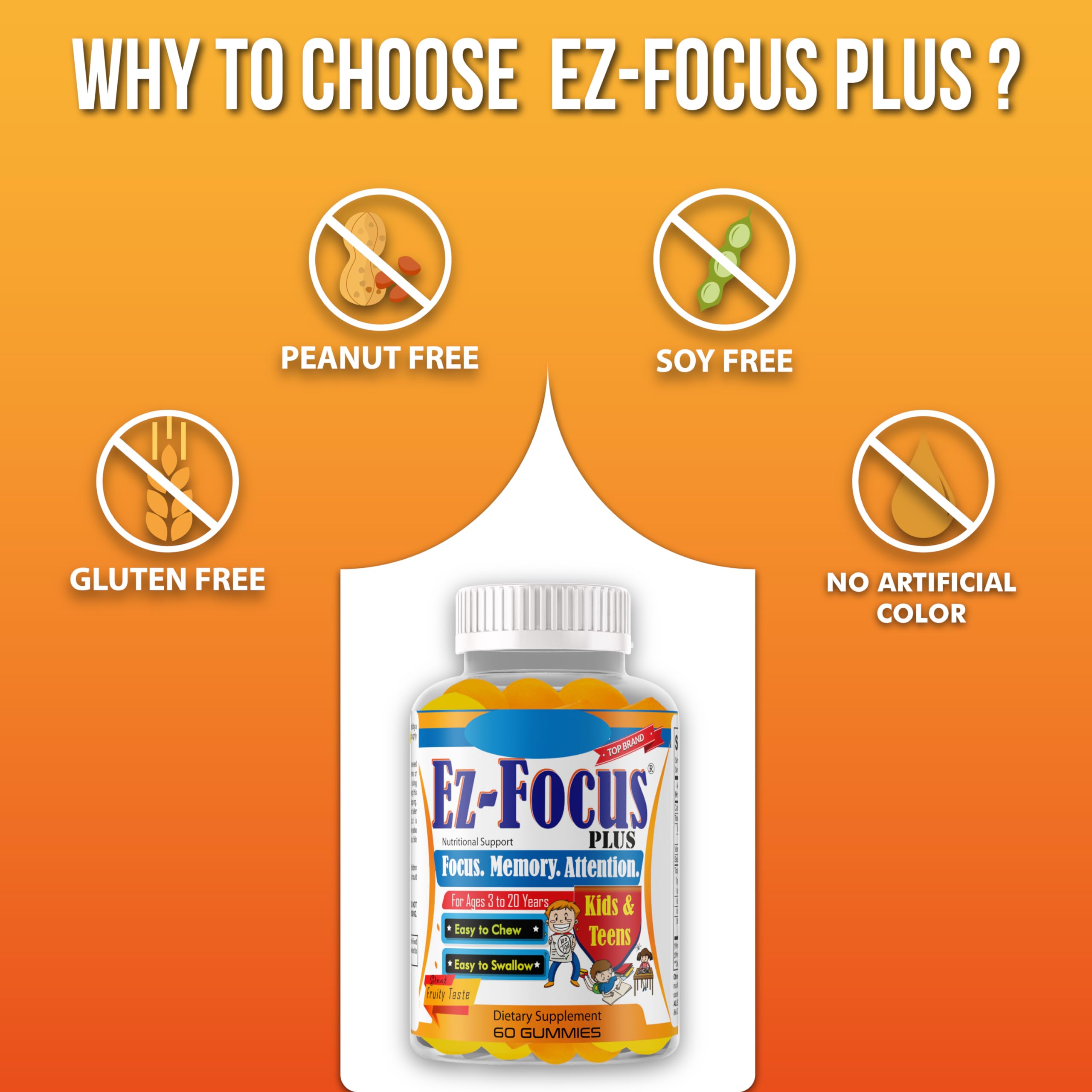Ez-Focus Plus omega3 bottle text shows DHA and EPA content for brain health