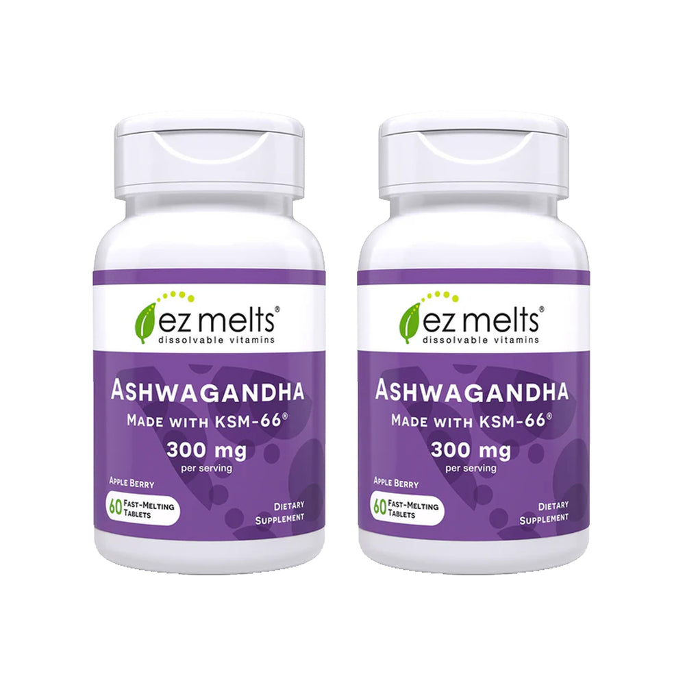 EZ Melts ashwagandha tablet dissolving quickly for on-the-go stress support.