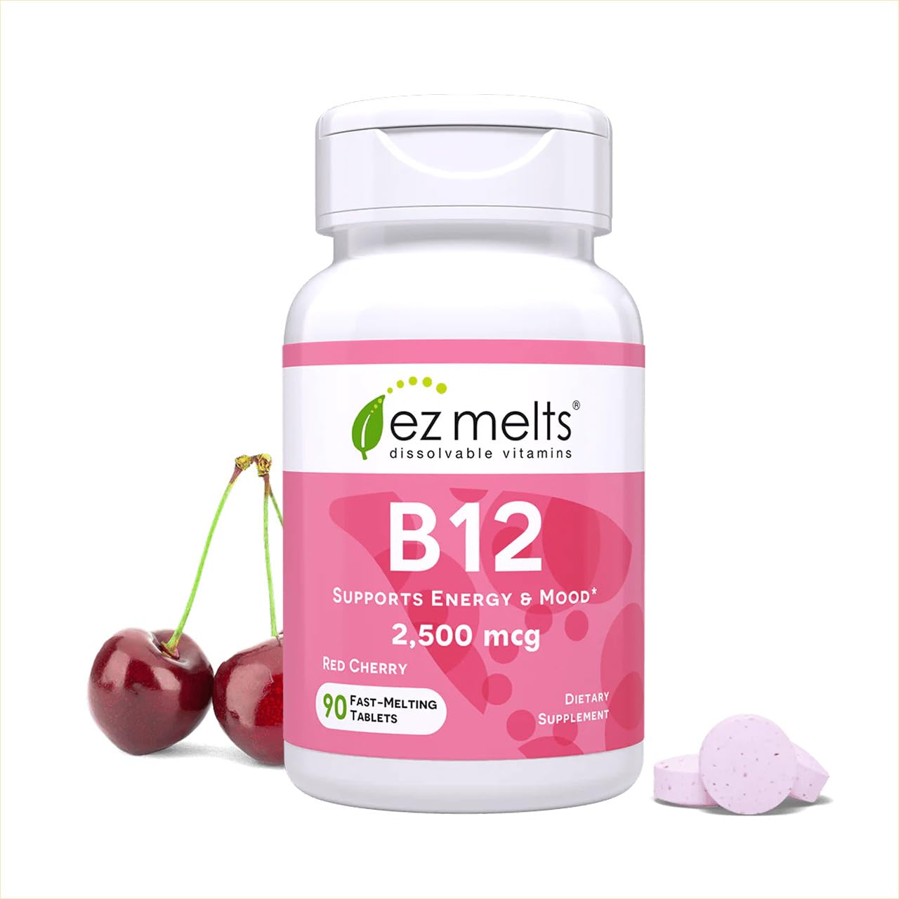 EZ Melts B12 dissolvable tablet with 2500mcg potency for quick energy support.