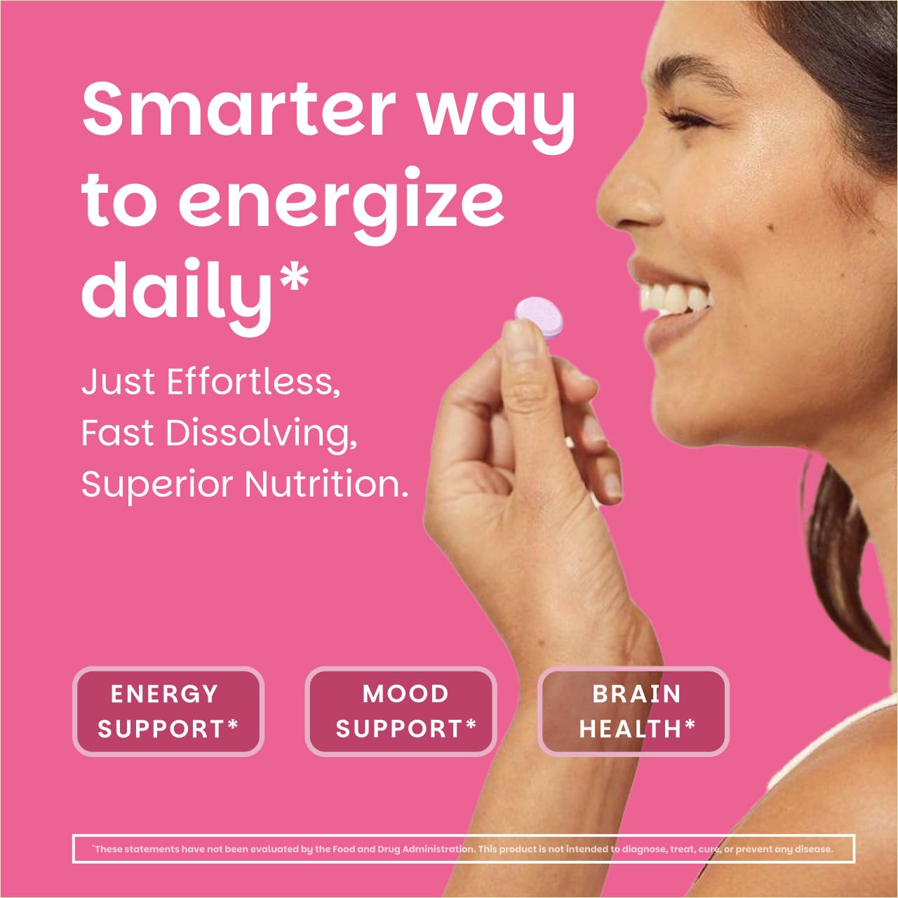 EZ Melts B12 tablet dissolving on tongue for fast absorption.