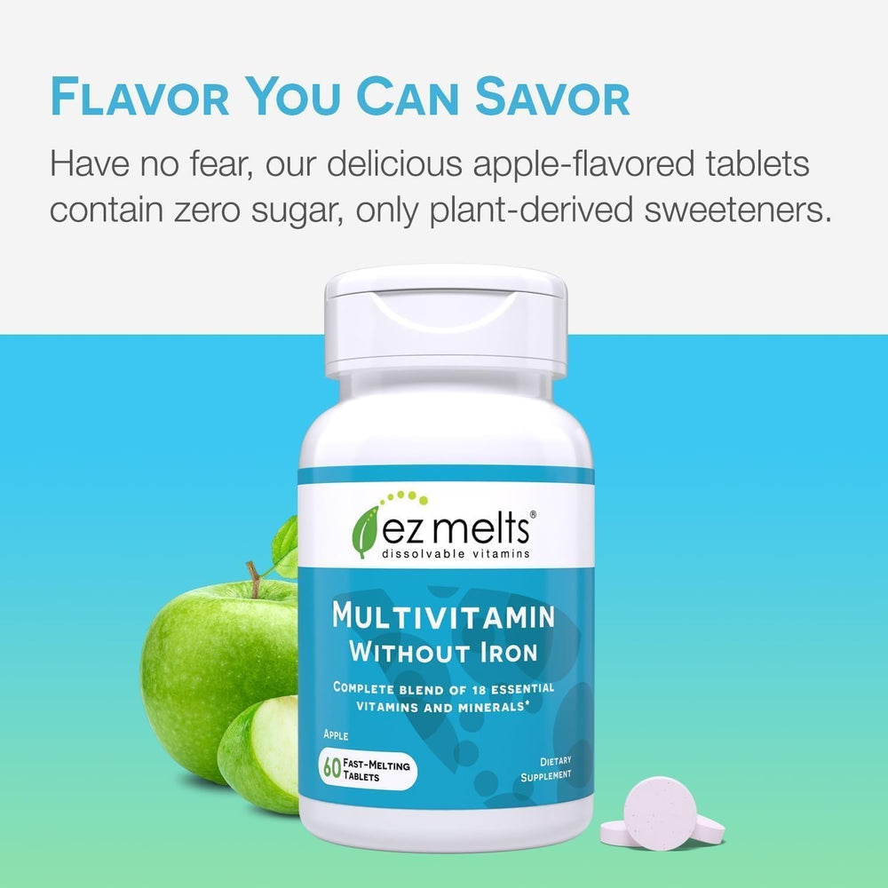 EZ Melts bottle with bioactive folate and B12 highlights enhanced absorption.