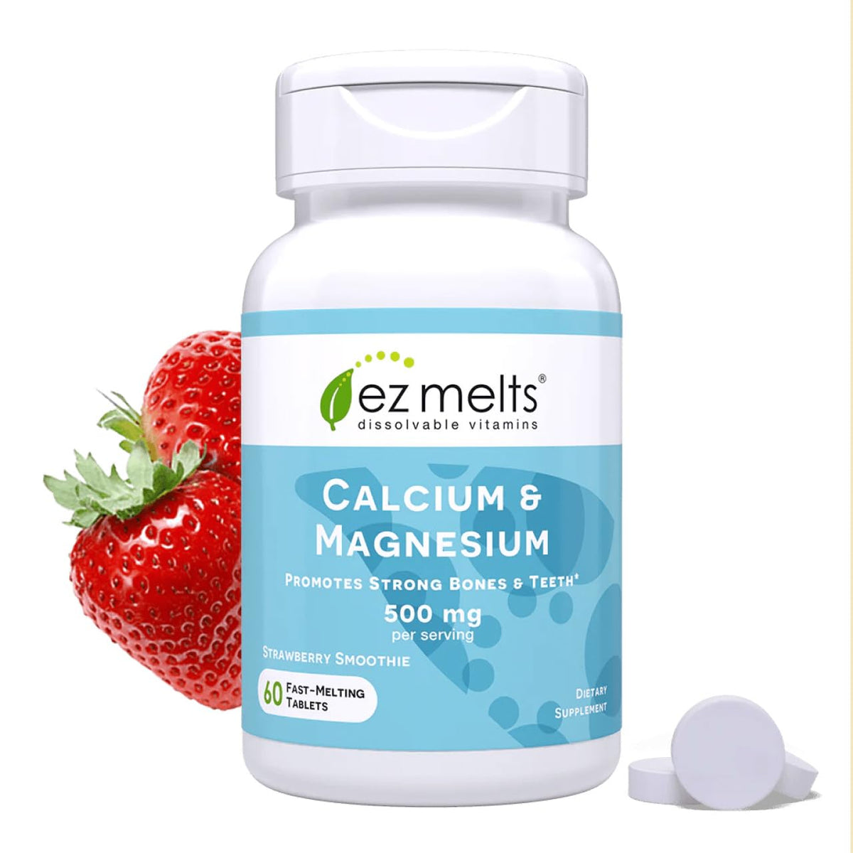 EZ Melts calcium-magnesium tablet dissolving quickly for easy daily use.