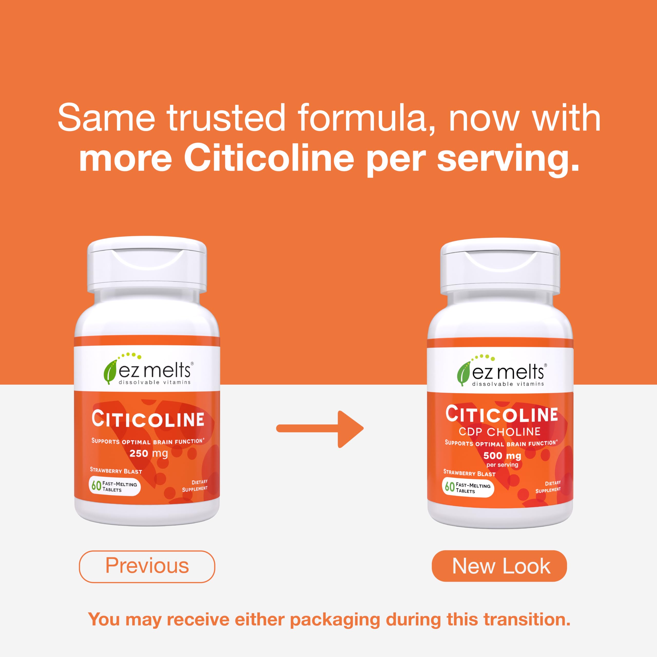 EZ Melts Citicoline front packaging showing vegan and non-GMO claim