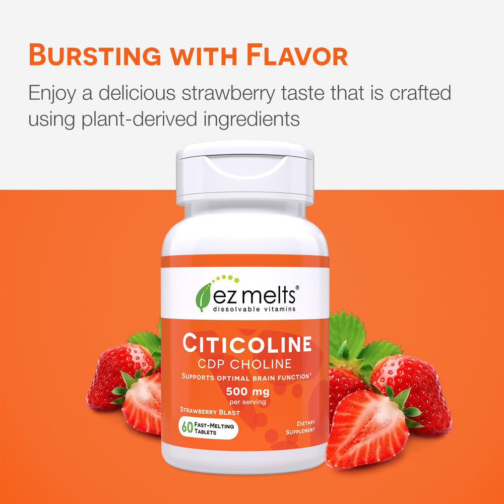 EZ Melts Citicoline vegan and non-GMO icons on label