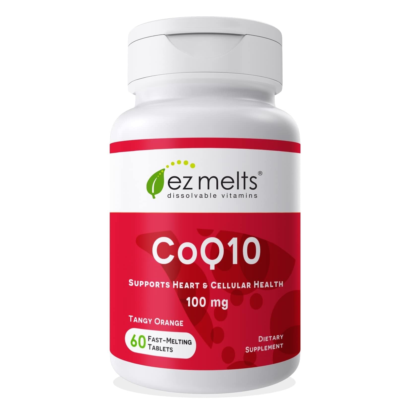 EZ Melts CoQ10 tangy orange bottle for on-the-go antioxidant support