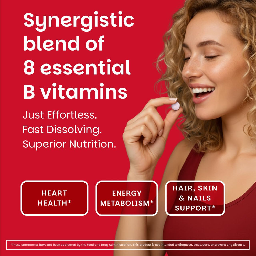 EZ Melts dissolvable B-Complex tablets dissolving to show quick melt action.