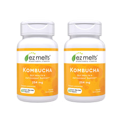 EZ Melts dissolvable kombucha tablets in ginger lemonade flavor, a convenient 2-pack for on-the-go digestion.