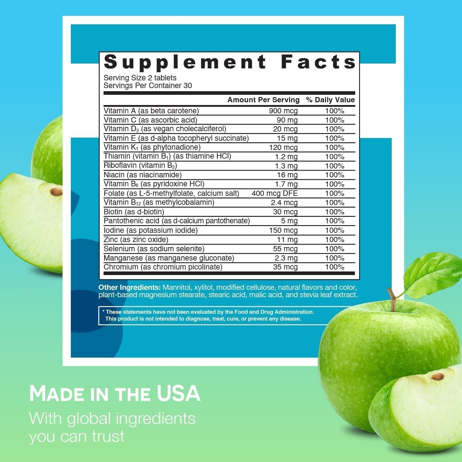 EZ Melts dissolving-tablet apple-flavor promotes convenient water-free consumption.