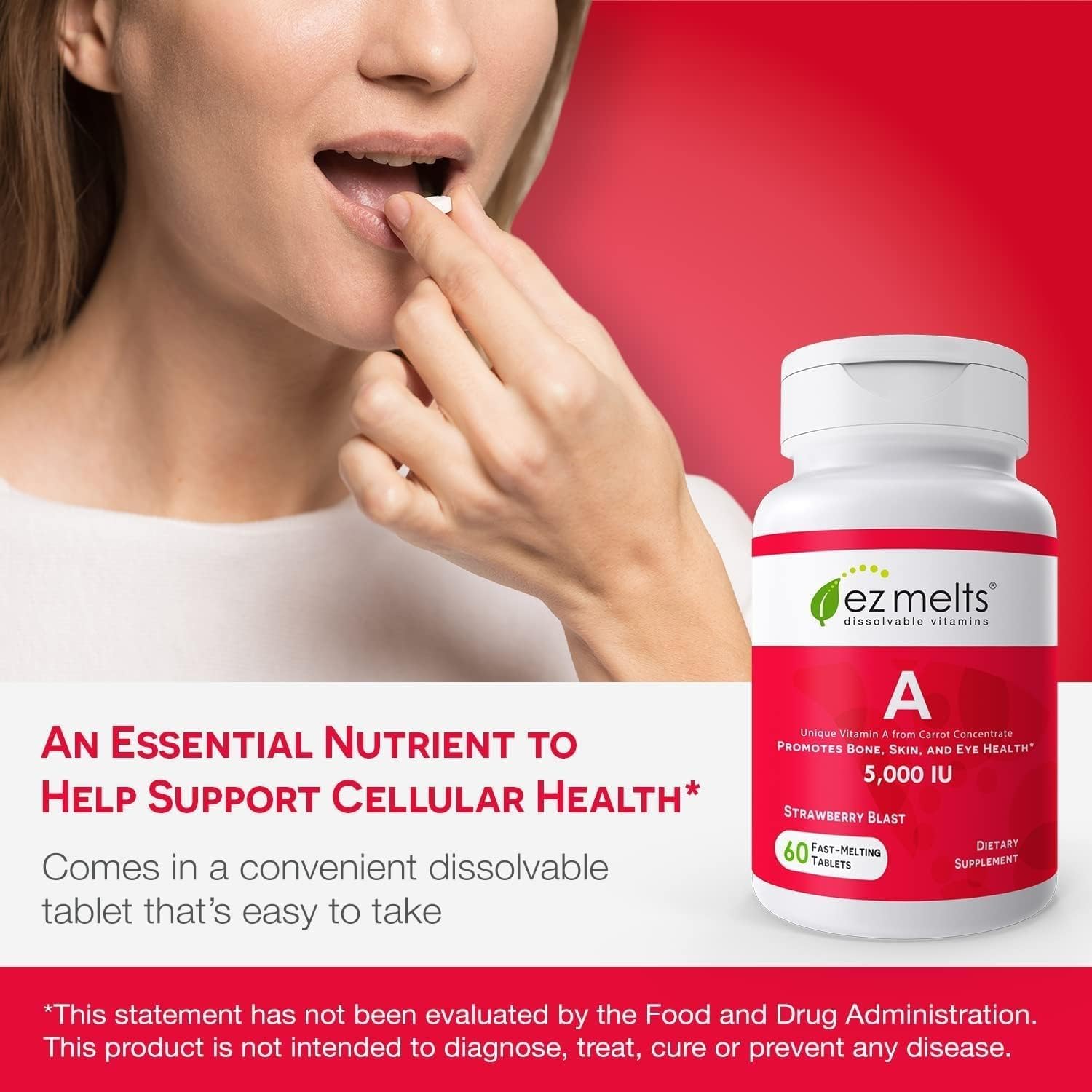 EZ Melts supports eye, skin and bone health with easy administration