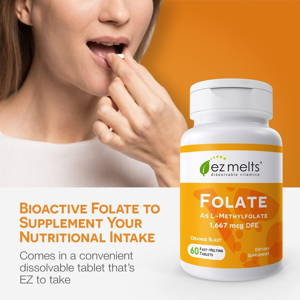 EZ Melts Folate dissolves in the mouth without water for easy daily use