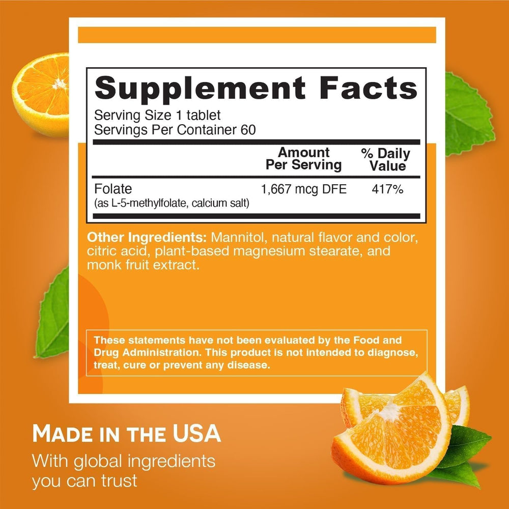 EZ Melts Folate methylated L-5-MTHF tablet for improved absorption