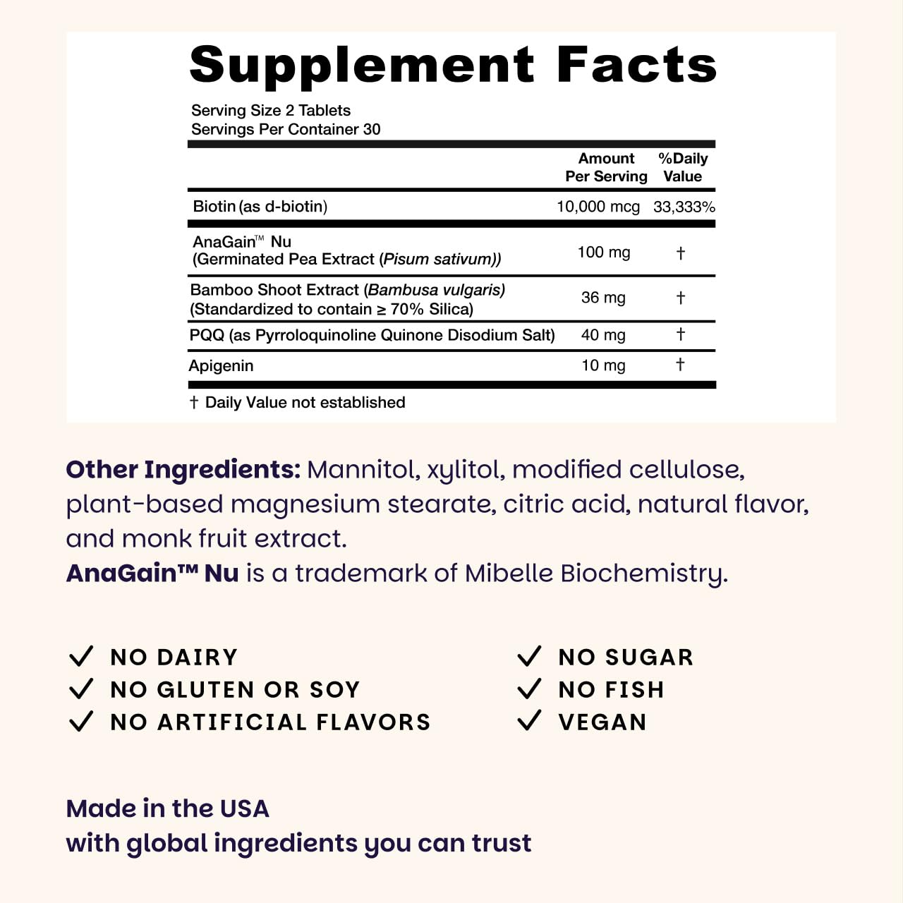 Close-up of EZ Melts Hair Health Complete tablets, quick-dissolve for convenient daily support.