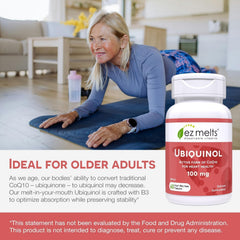 EZ Melts ubiquinol 100mg tablet supports heart health and ongoing energy.