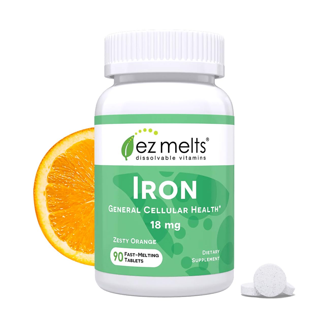 EZ Melts Iron dissolvable tablet dissolves quickly for convenient daily iron support.