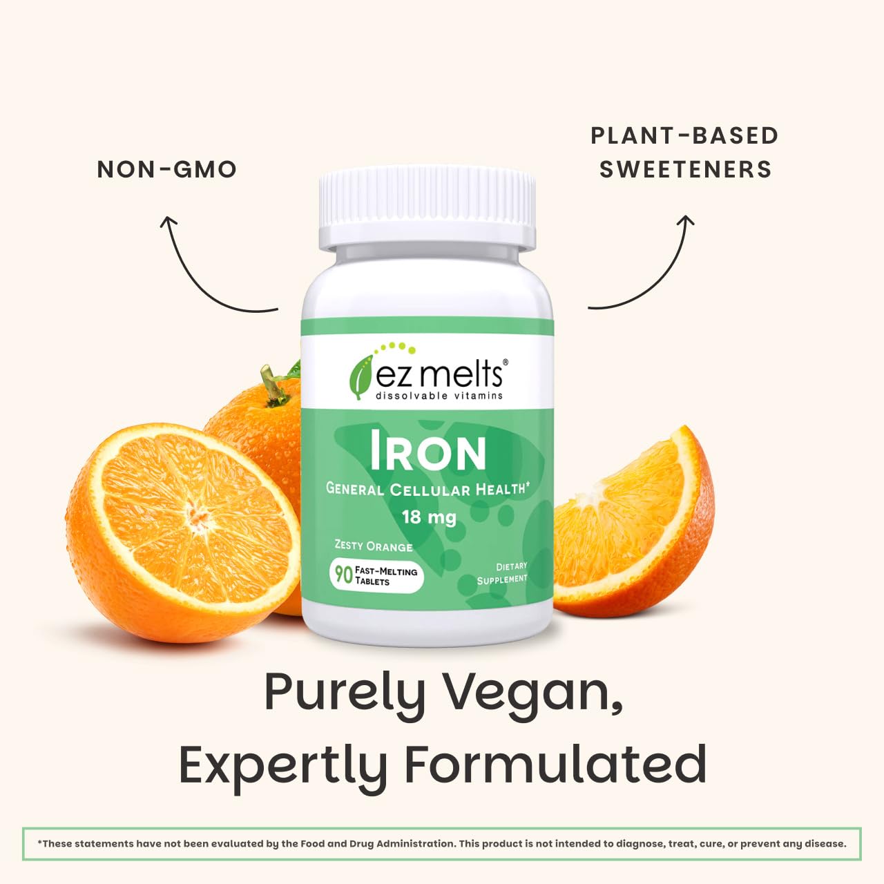 EZ Melts Iron vitamin C enhances absorption for better iron uptake.