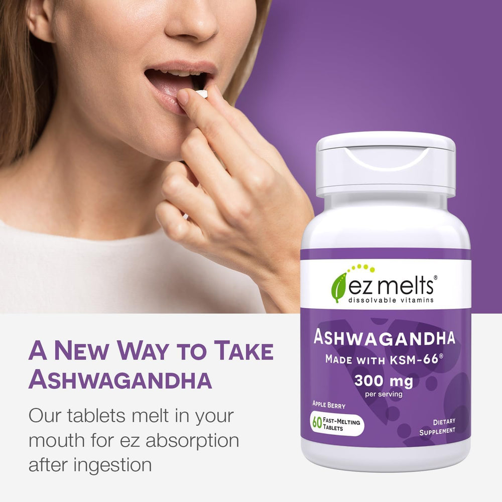 EZ Melts with KSM-66 ashwagandha extract for potential relaxation and mood balance.