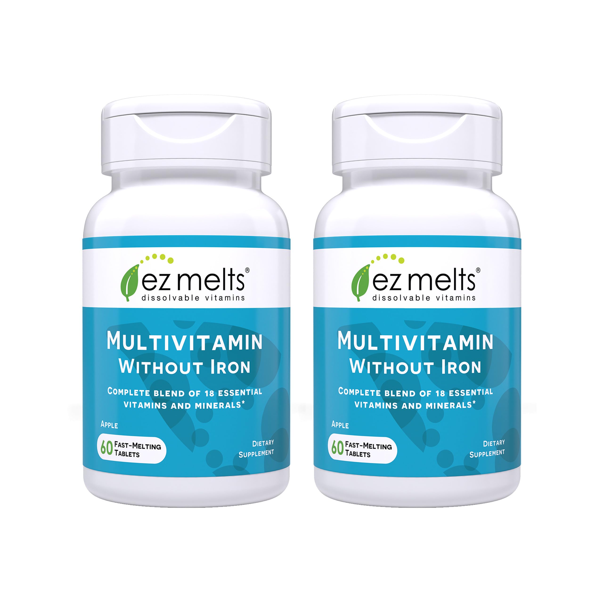 EZ Melts multivitamin without iron apple-tablet dissolves quickly for on the go daily support.
