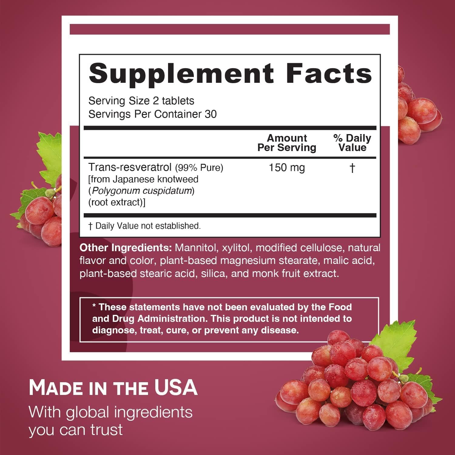 EZ Melts resveratrol 150 mg sugar-free bottle for convenient daily use.