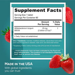 EZ Melts strawberry-flavored tablets close-up for daily probiotic support.