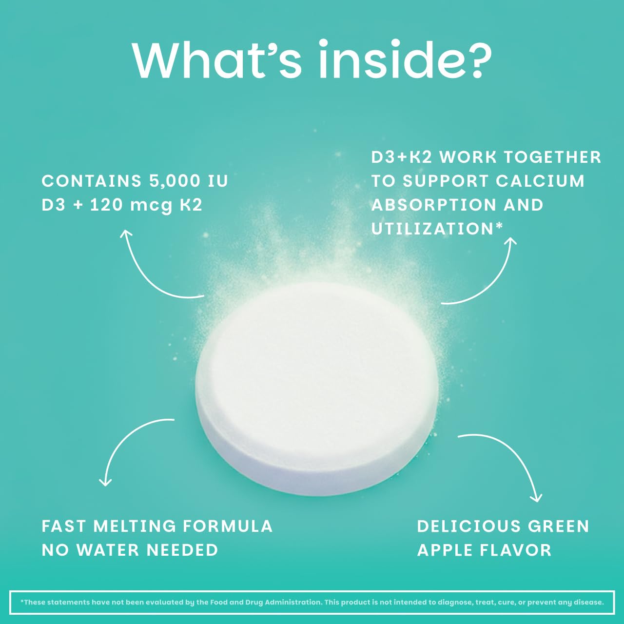 EZ Melts tablets melt on the tongue for quick, portable daily intake.