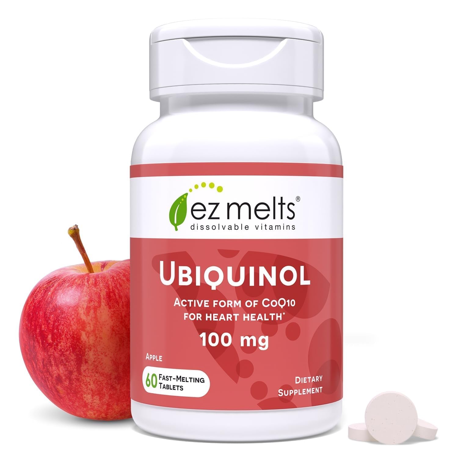 EZ Melts ubiquinol 100mg tablet dissolving for fast absorption and easy daily use.