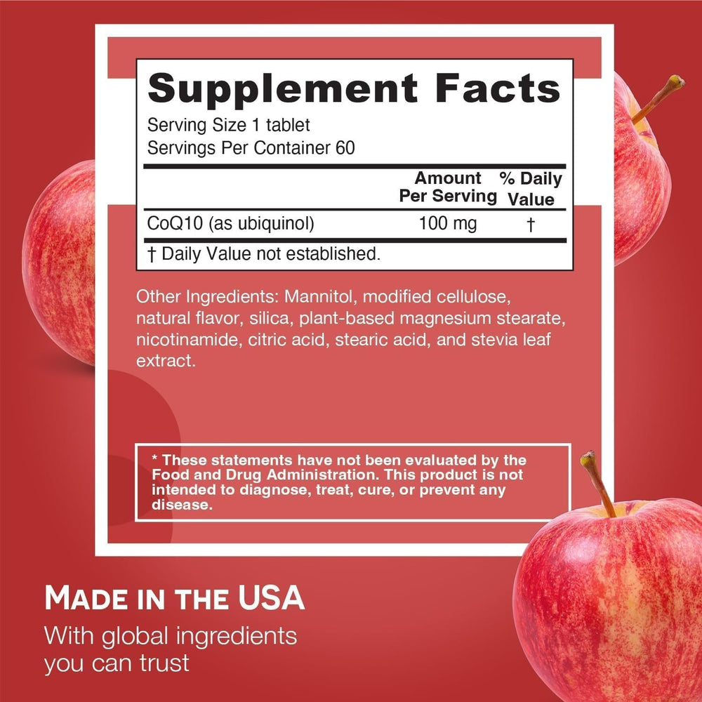 EZ Melts Ubiquinol dissolving tablet shown in mouth for water-free consumption.