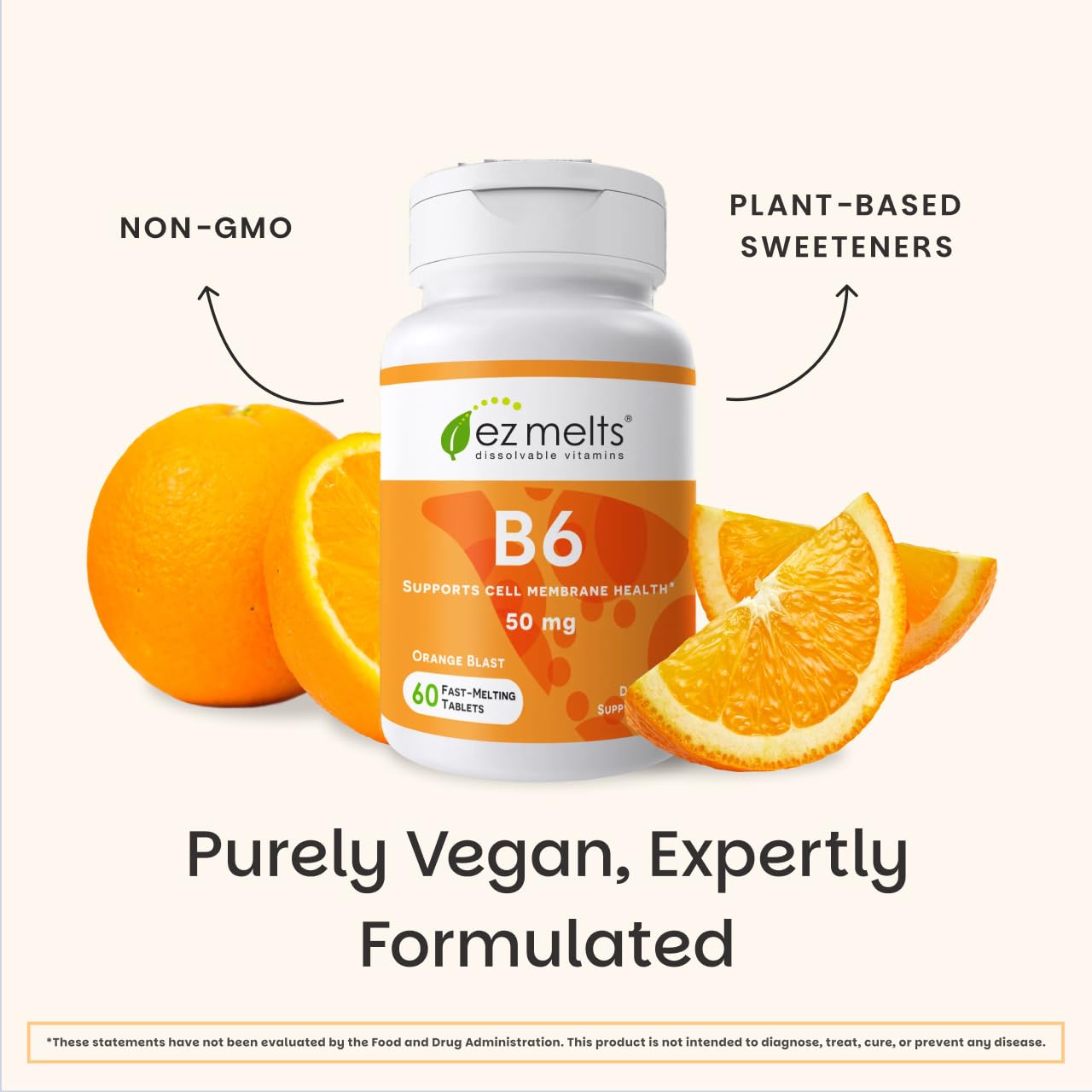 EZ Melts Vitamin B6 Orange Blast beside fresh orange slices