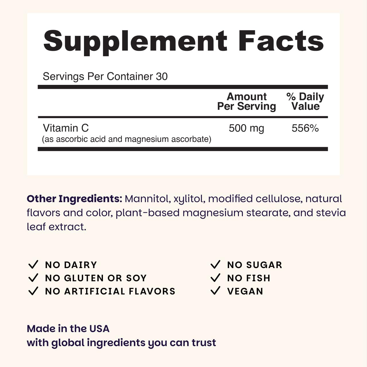 Close-up of EZ Melts Vitamin C orange citrus tablet.