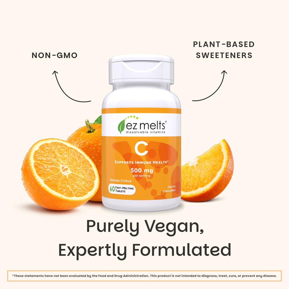 No artificial flavors label on EZ Melts Vitamin C bottle.