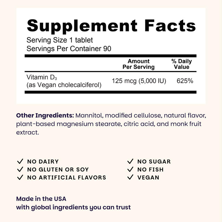 EZ Melts Vitamina D3, sabor manzana verde, tableta disoluble.