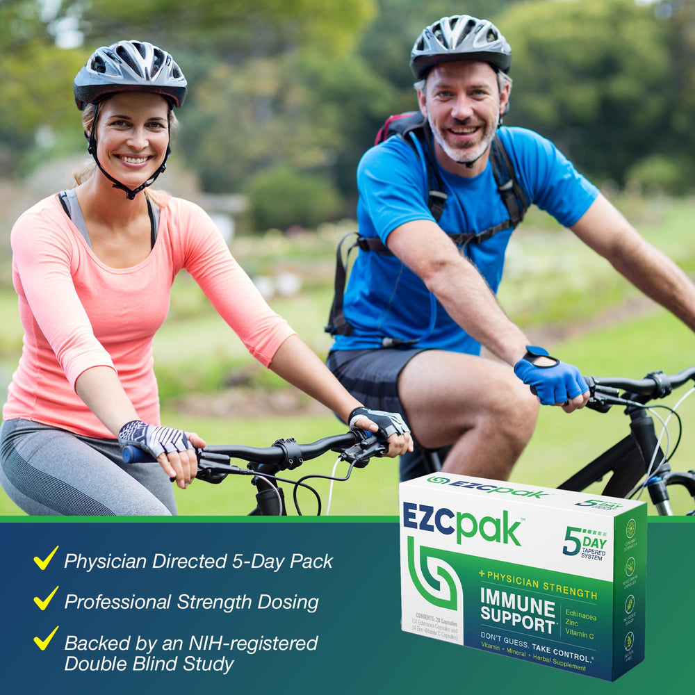EZC Pak daily pills illustration suggesting straightforward, professional-strength immune boost.