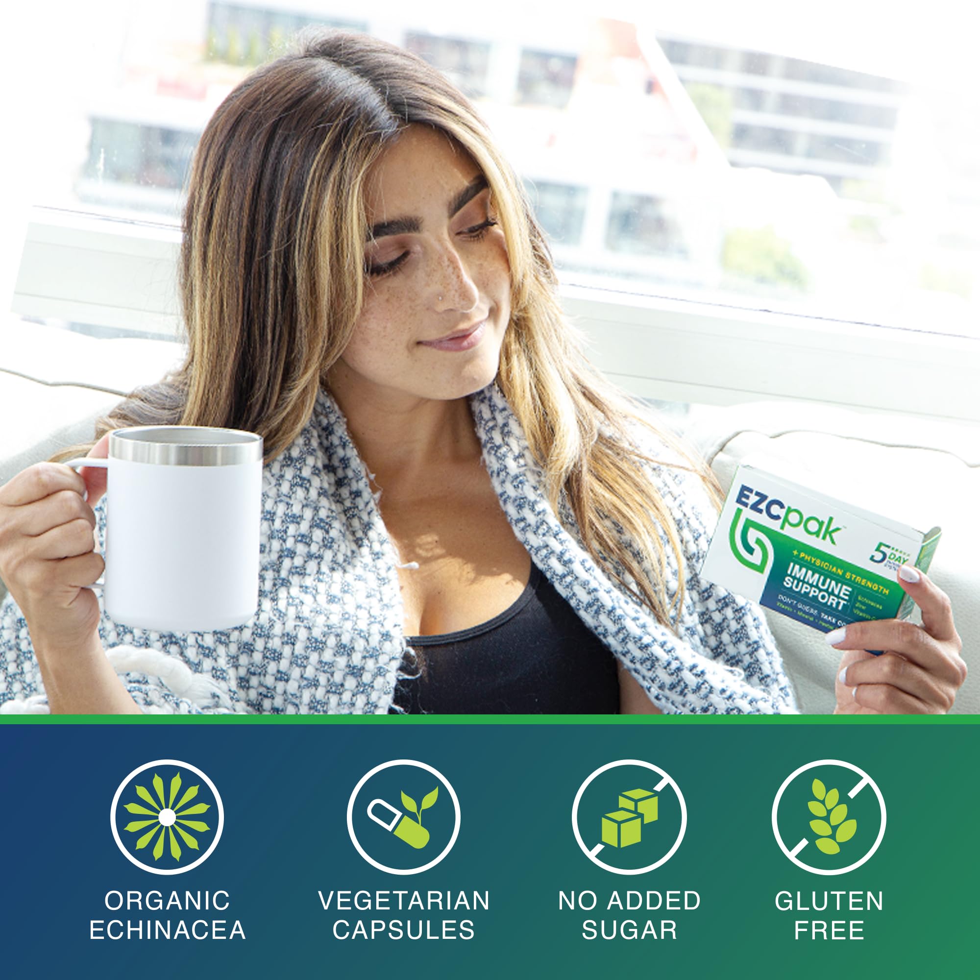 EZC Pak packaging diagram emphasizing a simple five-day regimen for adults.