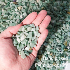 EZhandcraft green aventurine chips 1lb packaging, ready for resin art and DIY projects.