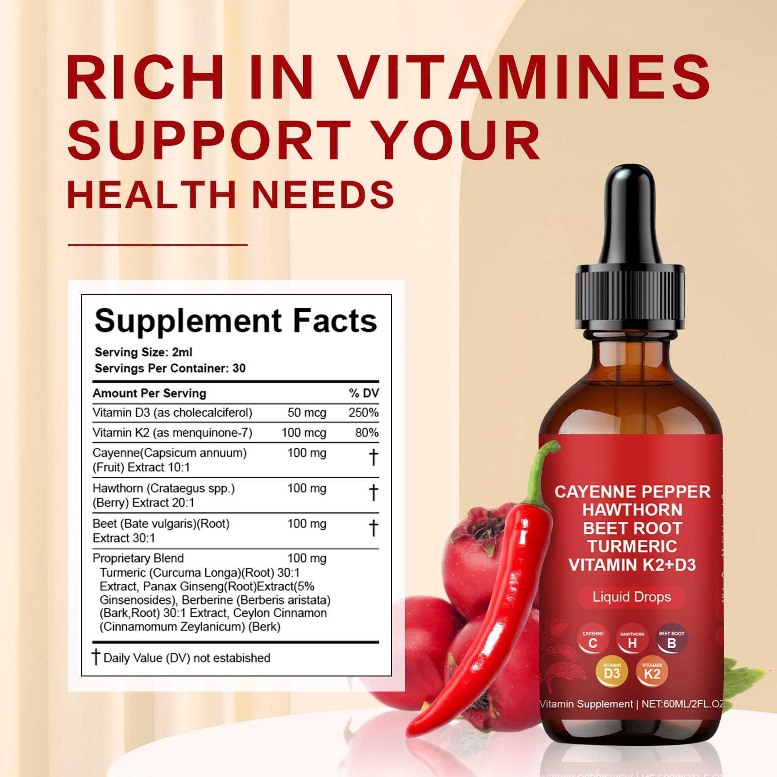 EZTZMCN Cayenne Pepper Drops hawthorn element details for circulatory-friendly routine