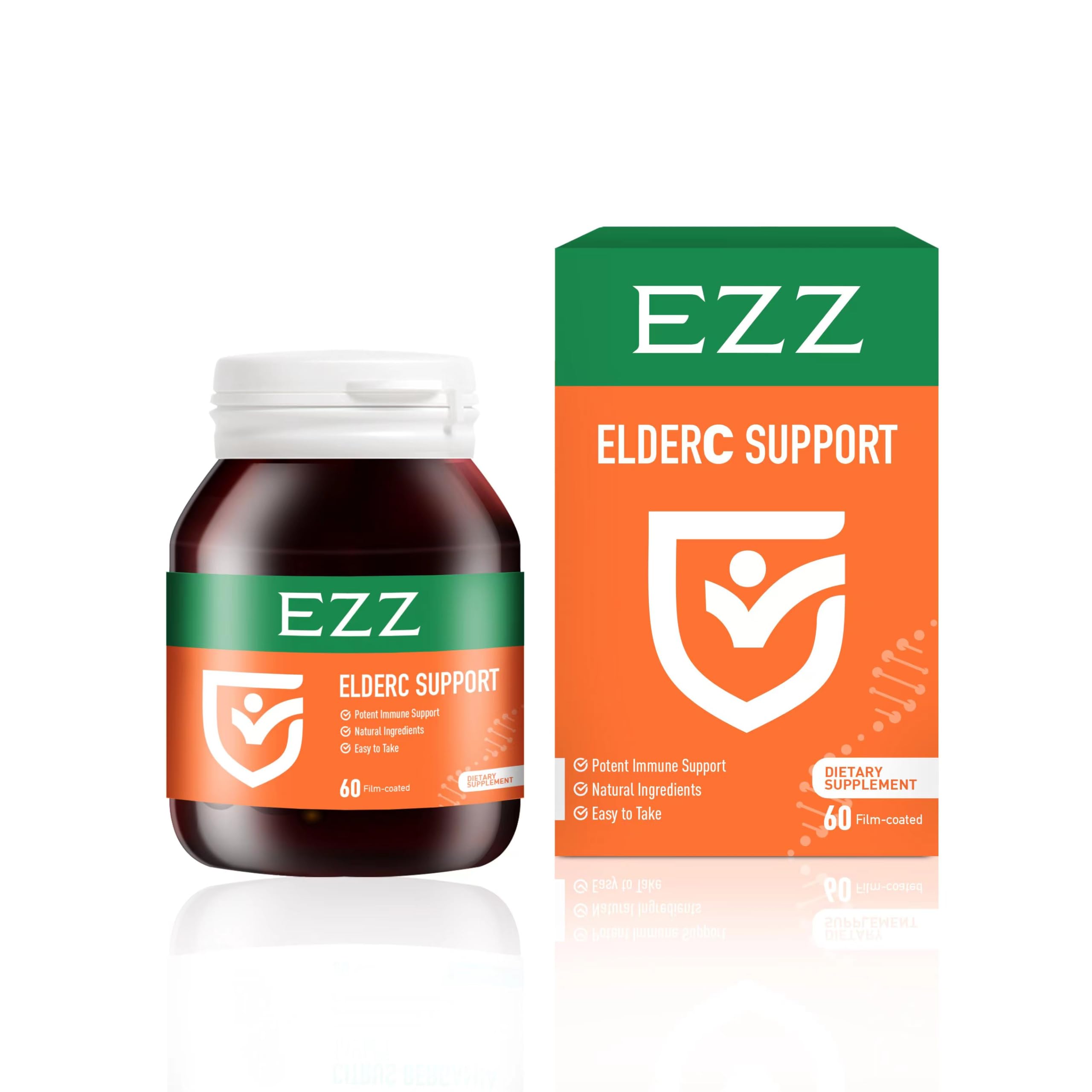EZZ ElderC packaging emphasizes gluten-free and non-GMO formula