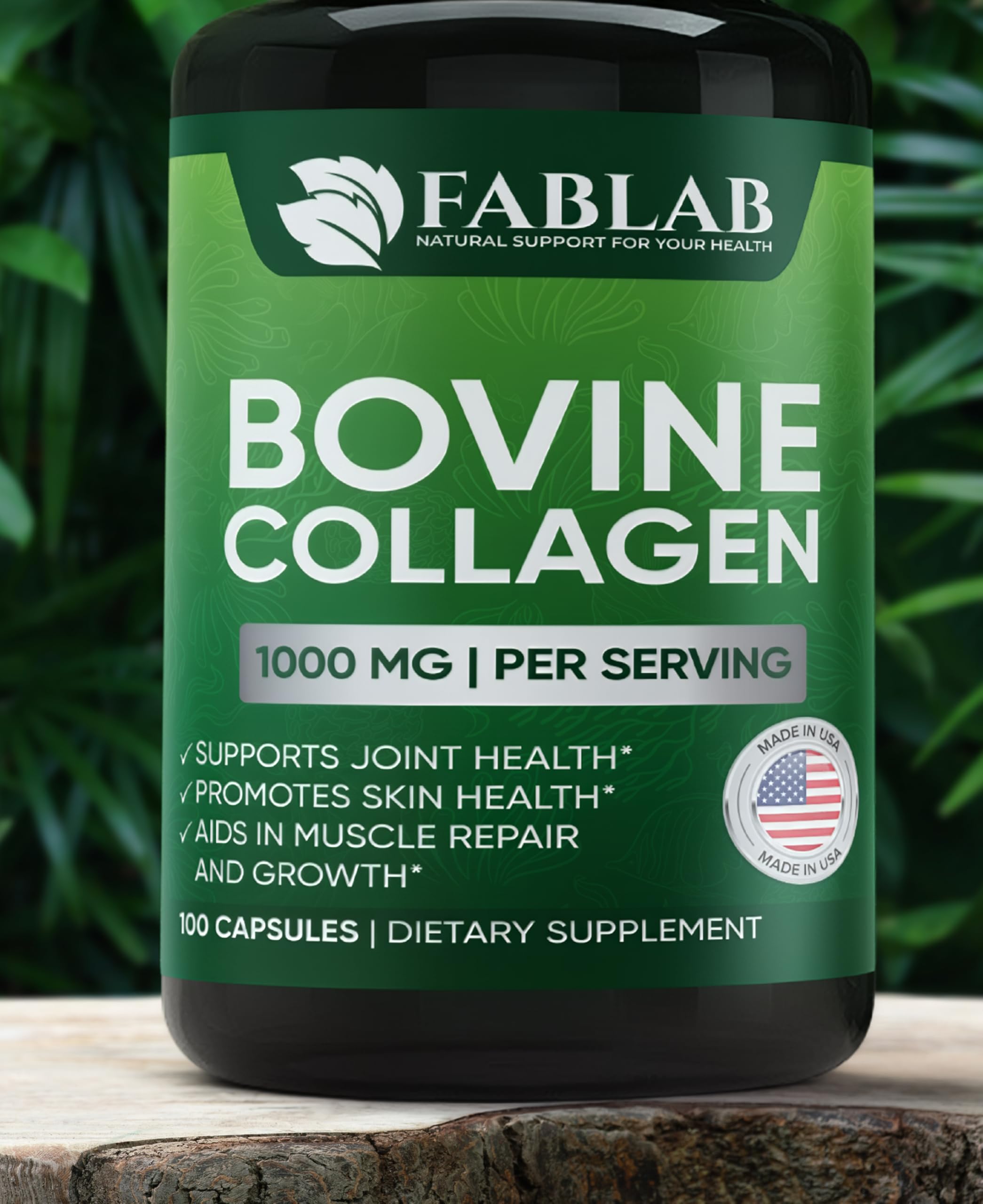 FabLab Bovine Collagen bottle front for easy daily capsule intake and routine.