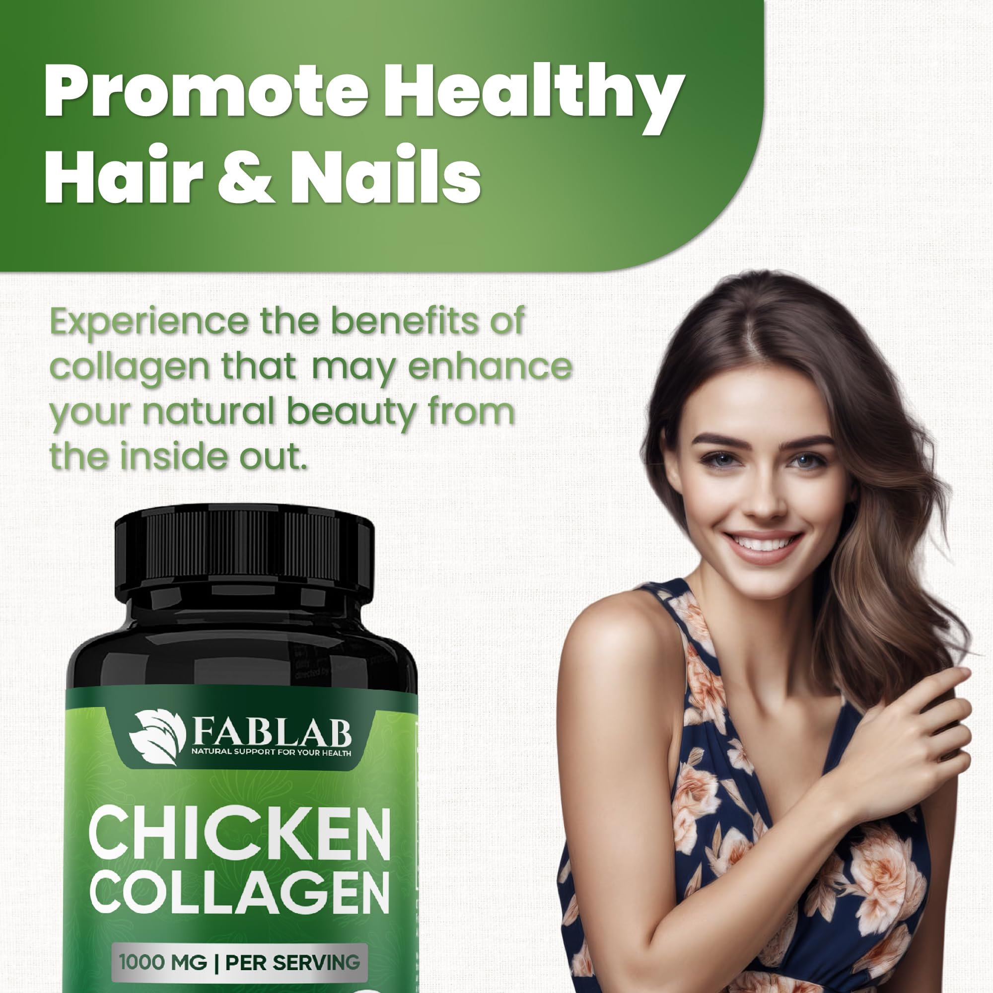FabLab Chicken Collagen Type II packaging highlights non-GMO and gluten-free labeling.