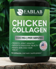 FabLab Chicken Collagen Type II powder tub for easy joint support in meals.