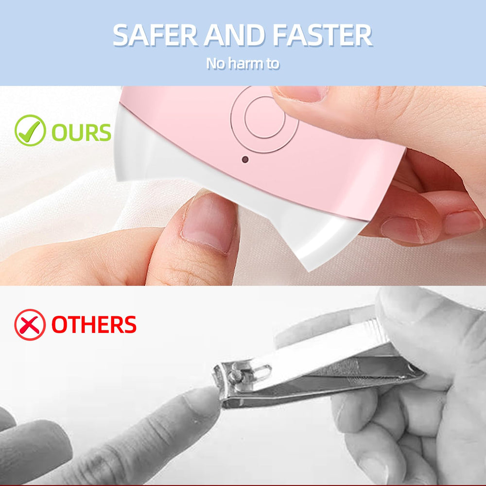 FabMay Beauty Electric Nail Clipper with LED light in use at night.