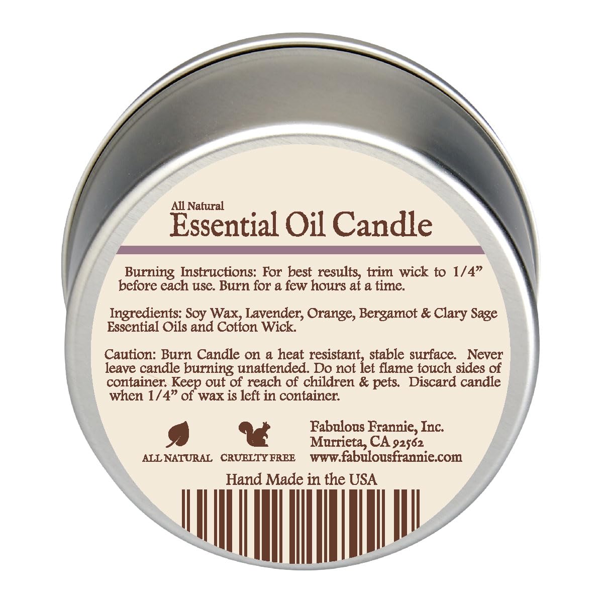 Fabulous Frannie candle with cotton wick close-up, showcasing pure essential oils for calm moments.