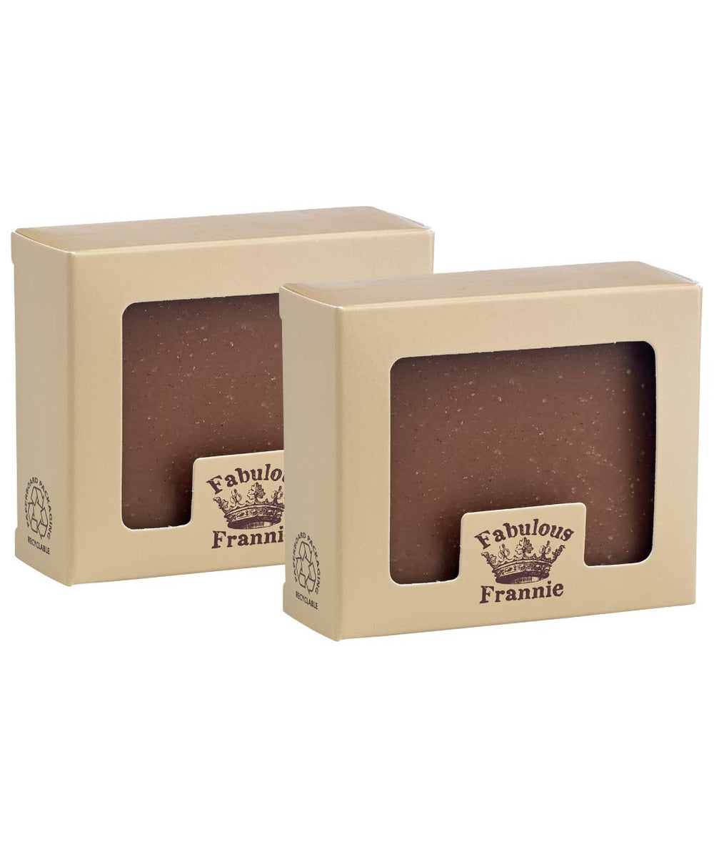 Fabulous Frannie Cinnamon essential oil soap bar close-up showing creamy lather for daily refresh.