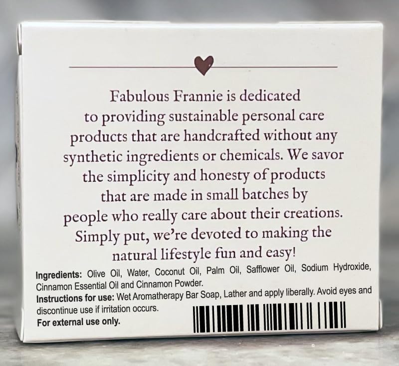 Fabulous Frannie Cinnamon soap gift set pack highlighting vegan, pure essential oils and bundle value for gifting.
