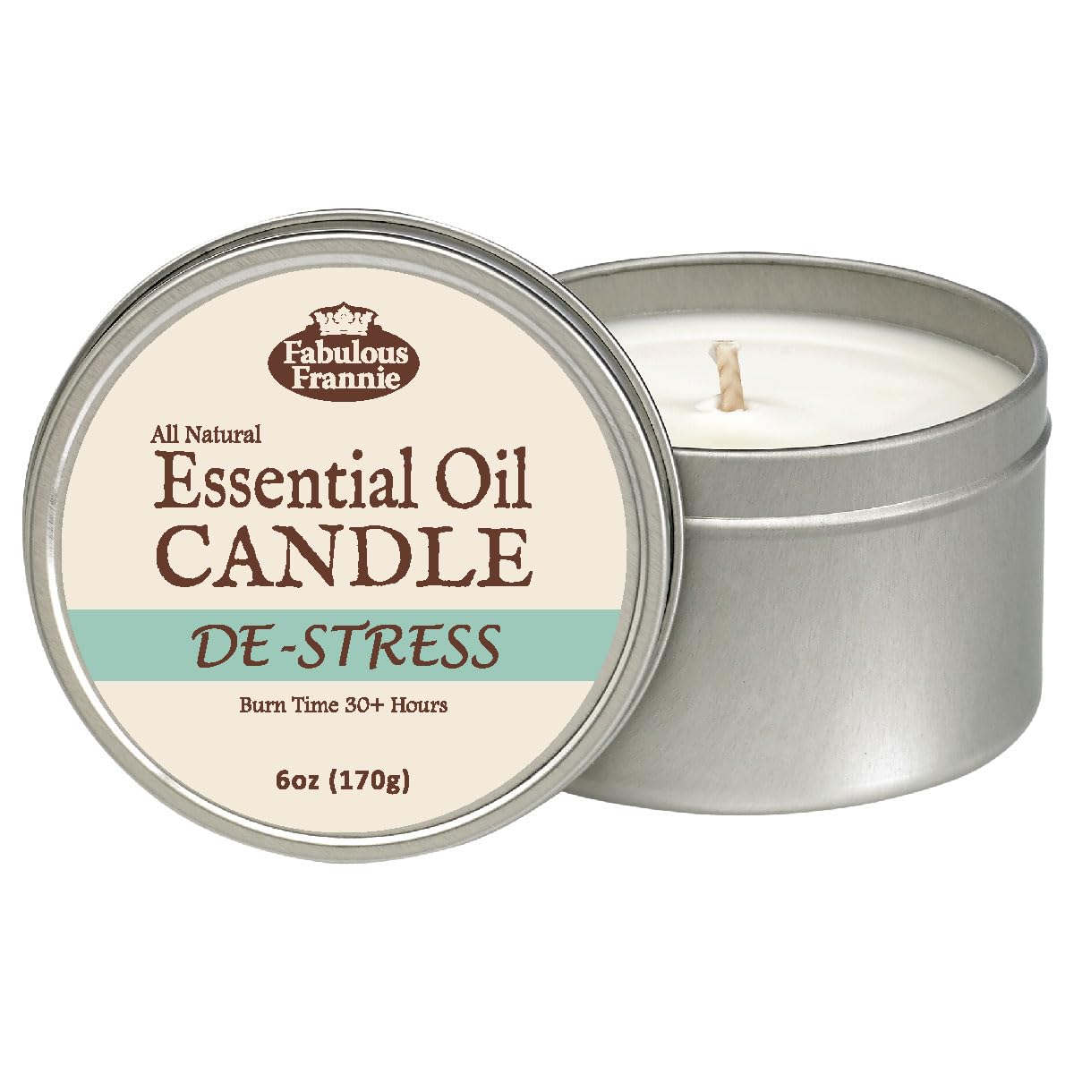 Fabulous Frannie De-Stress candle unlit display for calm prep