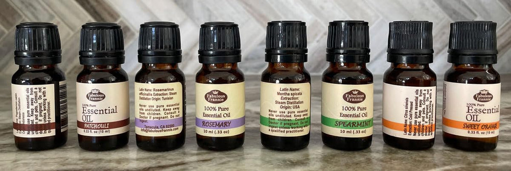 Fabulous Frannie oils shown for diffuser use and aroma spread.