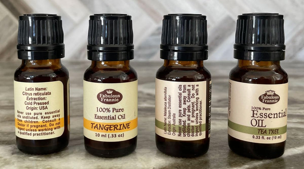 Fabulous Frannie oils in use for massage, blending, and skin care.